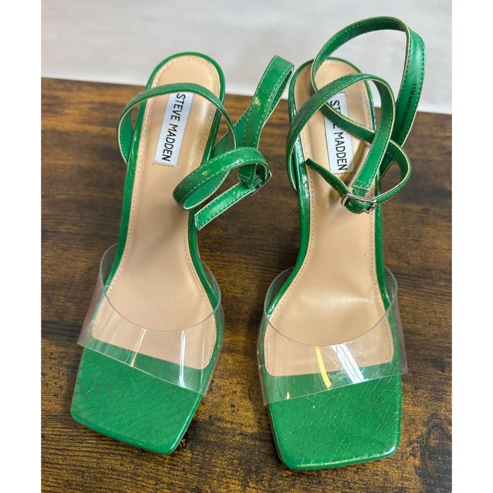 Steve Madden Jessenia Green Croc Embossed Clear Strap Square Toe Heels 11 M - Picture 4 of 12
